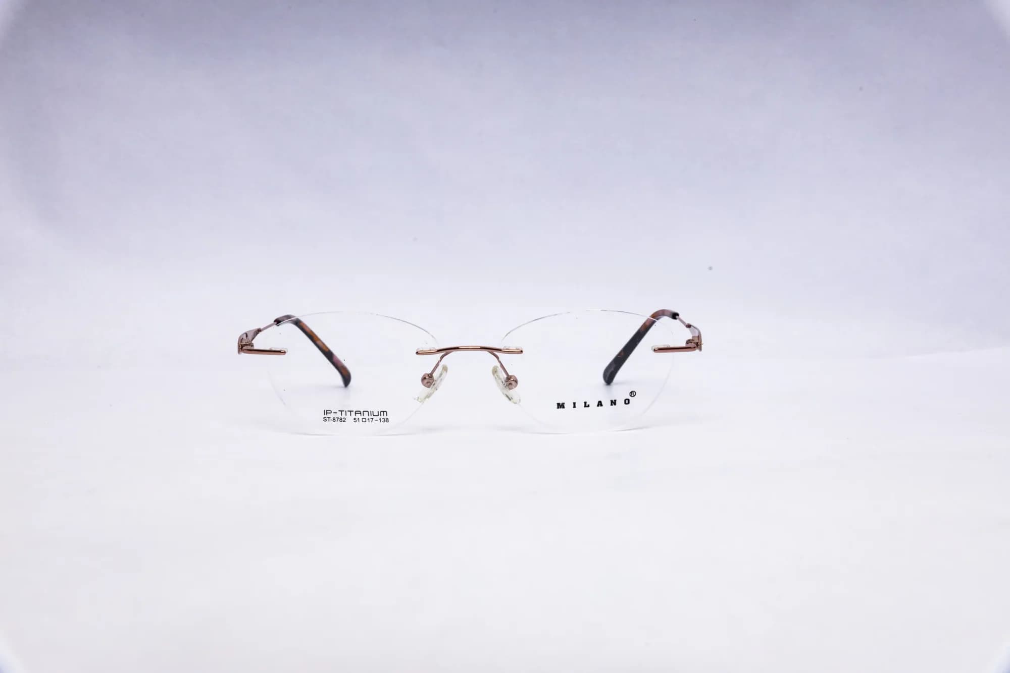 Milano Rimless Cat Eye Gold Titanium Eyeglasses - front view