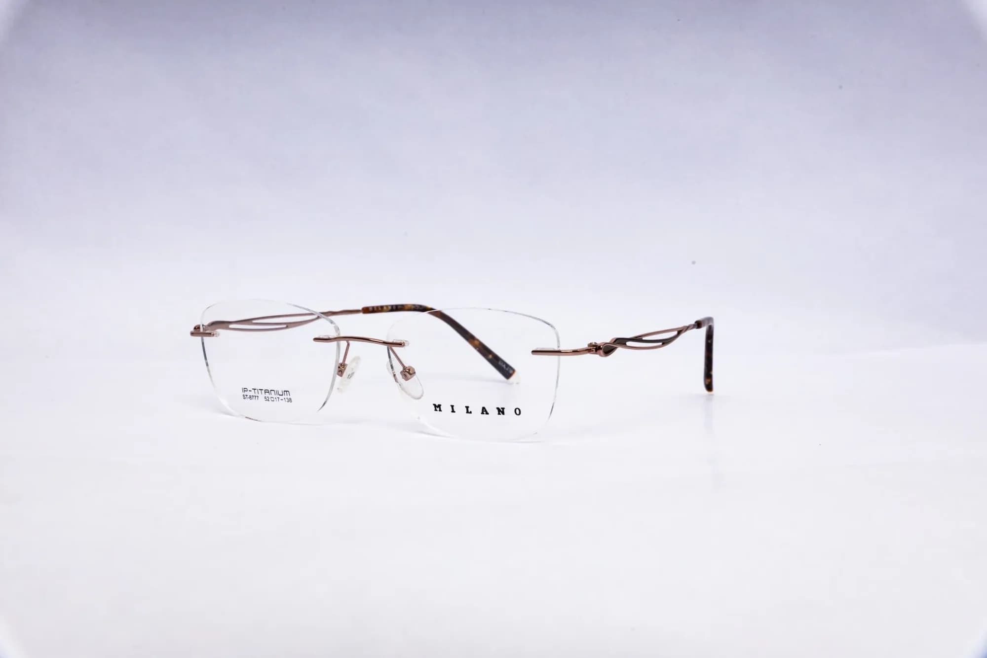 Milano Rimless Square Rose Gold Titanium Eyeglasses - front view