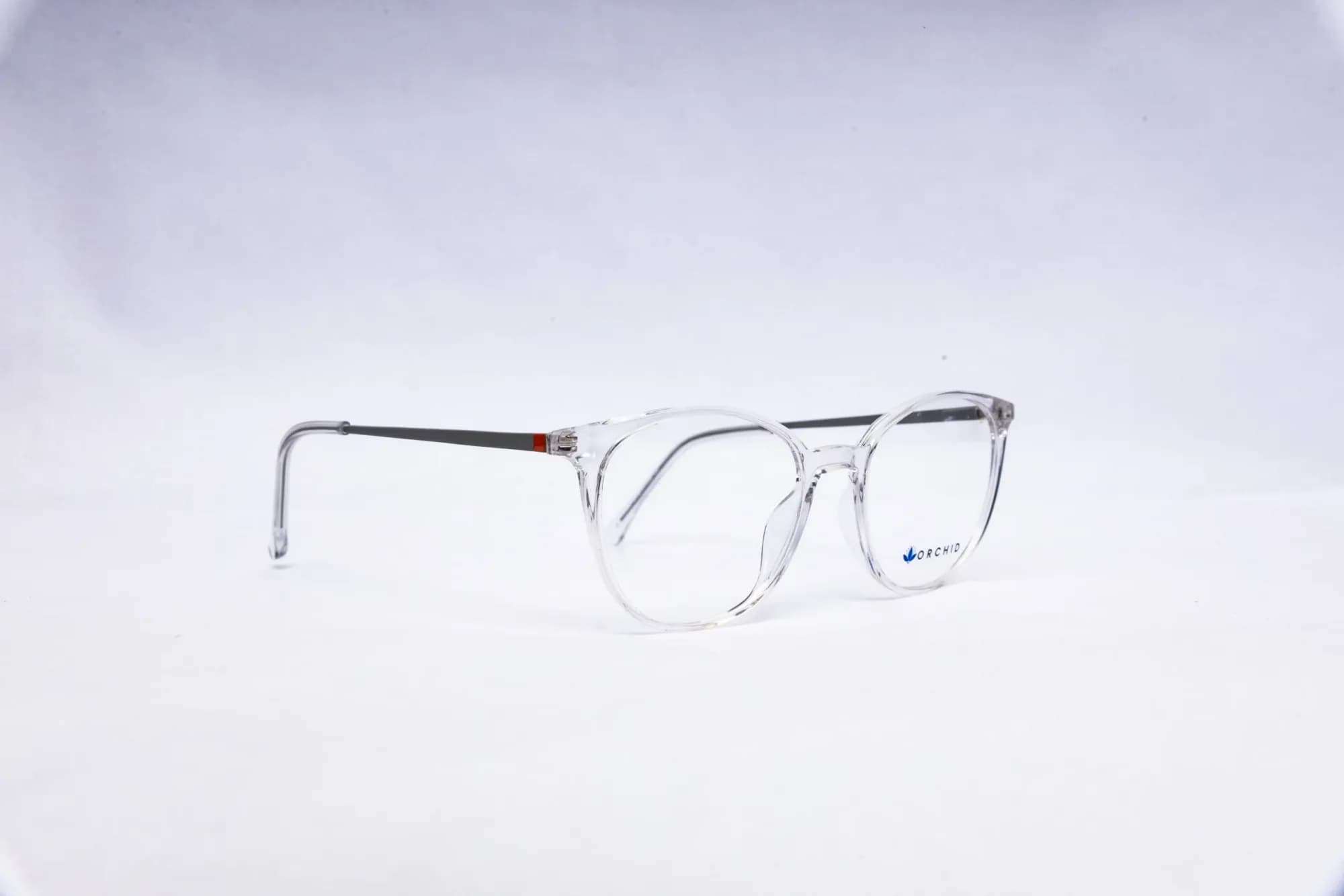 Orchid clear square eyeglasses with transparent full rim frame angled view