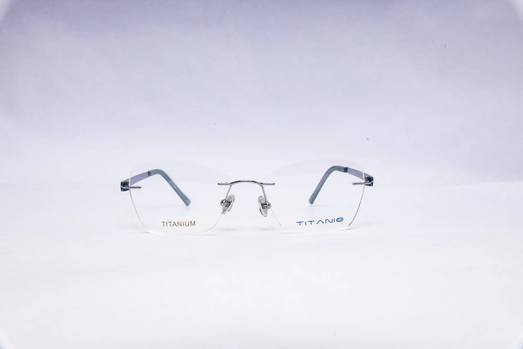 Titanio rectangular Rimless Silver-Blue Eyeglasses