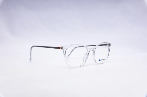 Orchid clear square eyeglasses with transparent full rim frame angled view