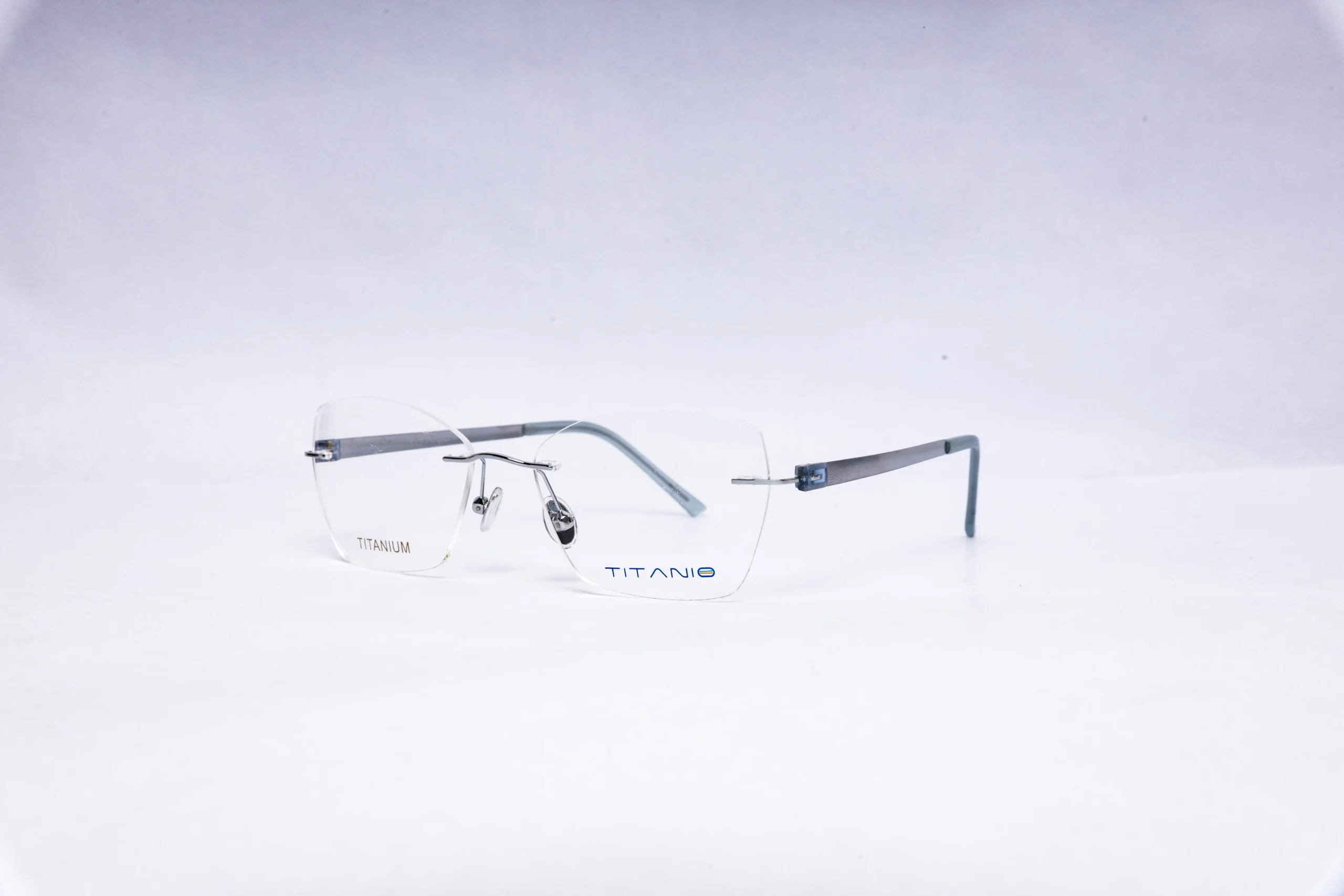TITANIUM Rimless Silver Blue Eyeglasses - Image 2