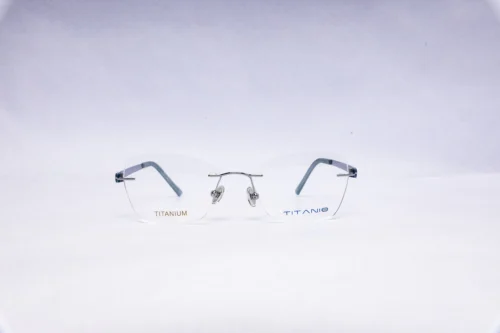 TITANIUM Rimless Silver Blue Eyeglasses