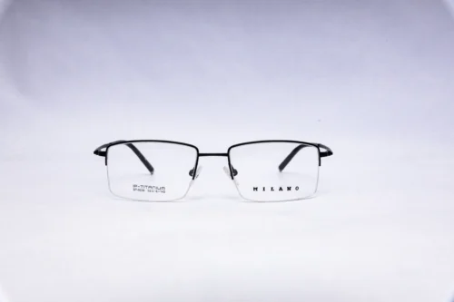 Milano Rectangular Black Titanium Eyeglasses - front view