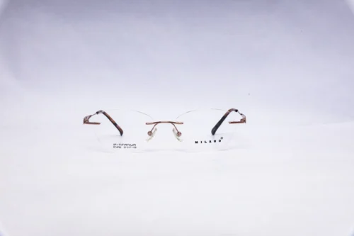 Milano Rimless Cat Eye Gold Titanium Eyeglasses - front view