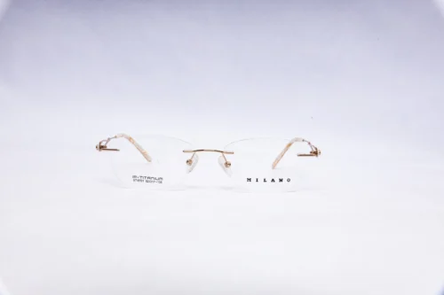 MILANO Rimless Oval Golden Titanium Eyeglasses - front view