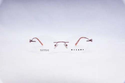 MILANO Rimless Round Golden Titanium Eyeglasses - front view